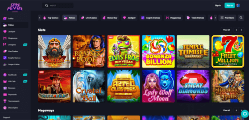 GAME SELECTION AT SPINFEVER CASINO