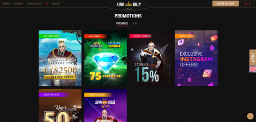 KING BILLY CASINO WELCOME BONUS AND PROMOTIONS